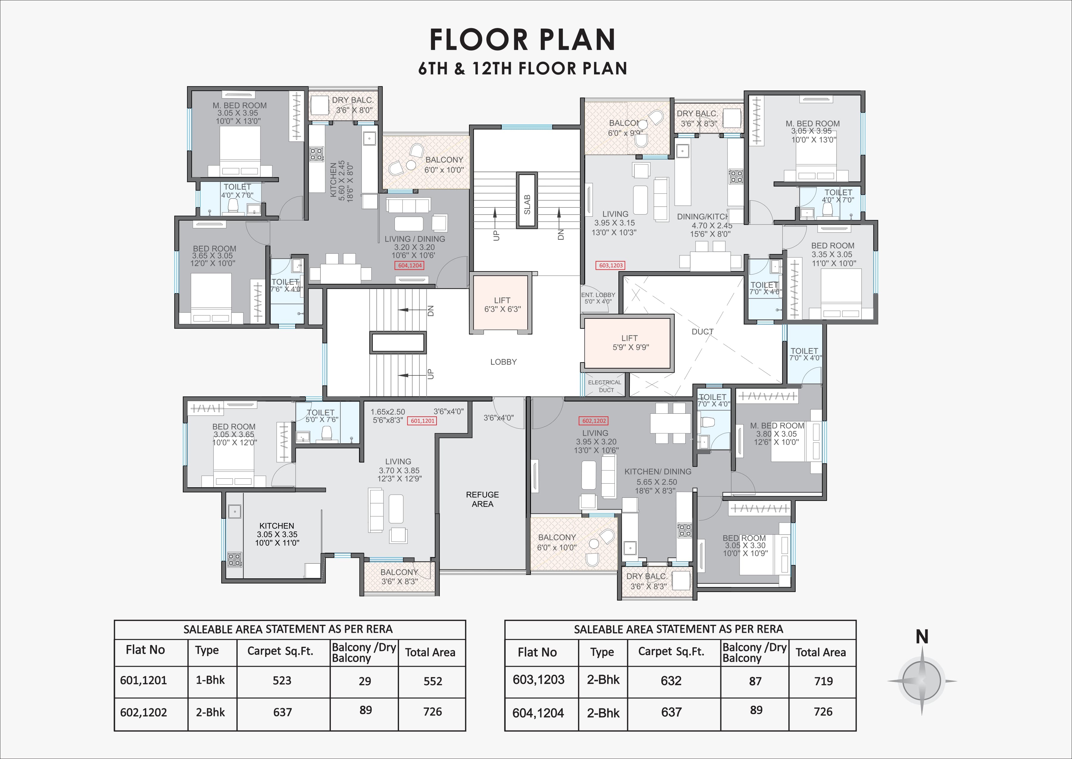 Platinum Royale Premium 2 BHK 6th & 12th Floor Floor Plan